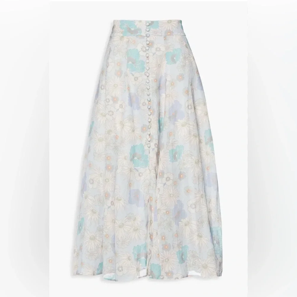 Sandro Cream and blue A-Line Maxi Skirt Resort Wear - Picture 8 of 14